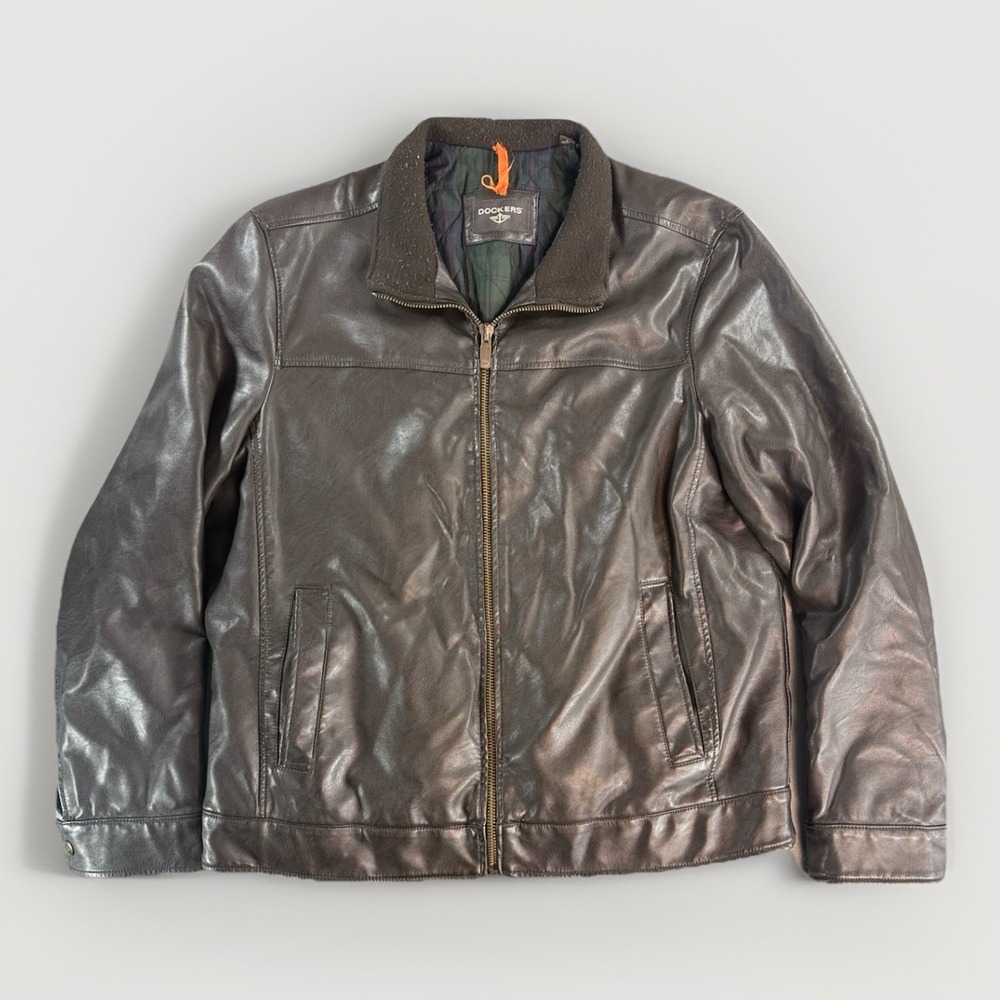 Vintage Plaid Lined Leather Dockers Brown Leather Jacket Size L